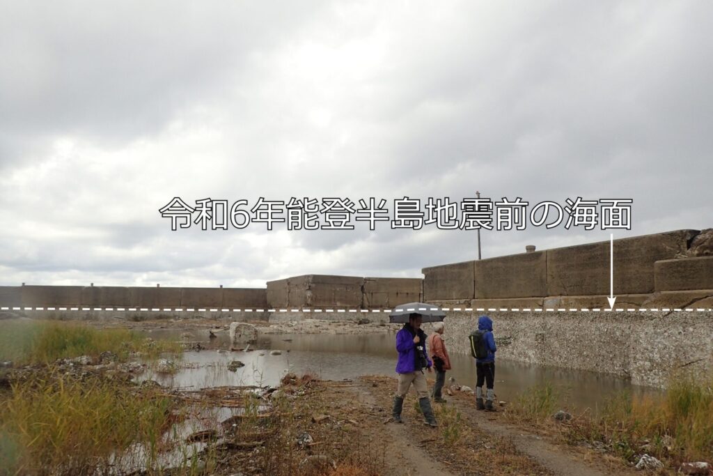 能登半島の黒島漁港です.令和6年能登半島地震による地盤の隆起の様子です.